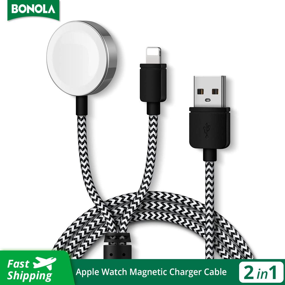 Bonola Watch Dây từ tính Sạc 2 trong 1 Cáp USB cho Apple Watch 8/7/6/5/4/3 Sạc nhanh cho iPhone 14 Pro Max/13/12/11