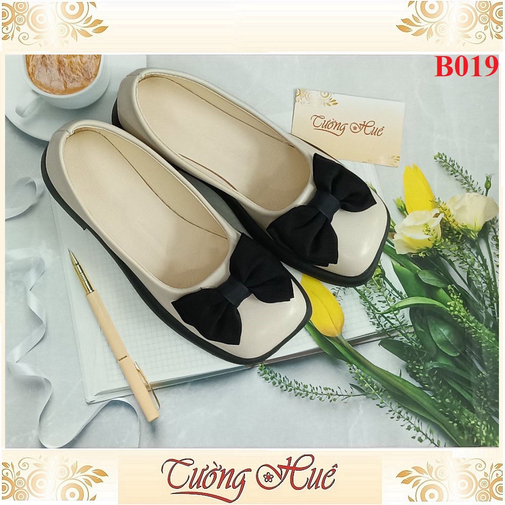 Giày Búp Bê Nữ Mũi Vuông Thắt Nơ Gót Vuông Cao 3CM - Hàng Quảng Châu - B019