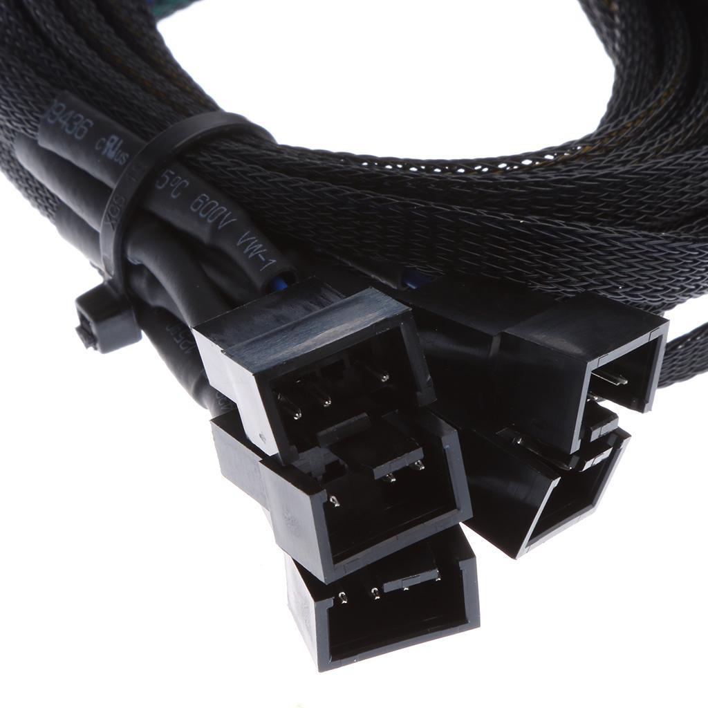 45cm PWM 3/4 pin 6 ways Y Splitter PC Fan Power Cable Cord Black Sleeved