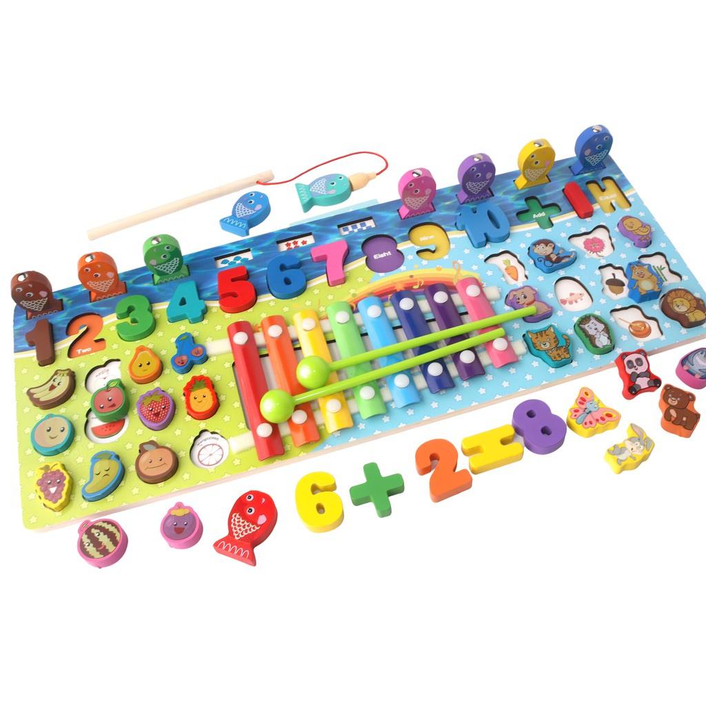 Bộ đồ chơi bằng gỗ 5in 1 kèm đàn ,6in 1 tiếng anh ,6in 1 tiếng việt,7in 1 Bảng học chữ ,số đếm, câu cá giải trí cho bé