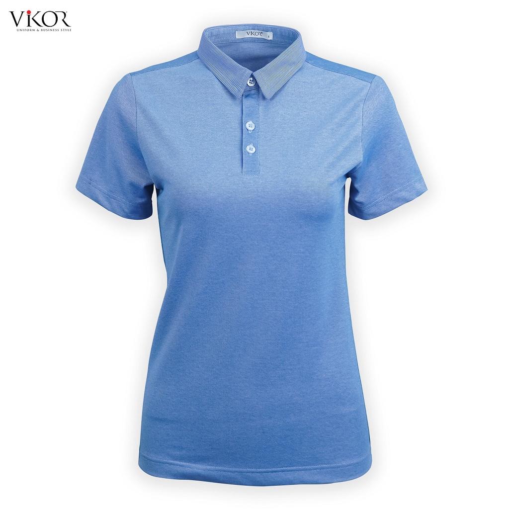Áo thun POLO nữ cổ sơ mi VIKOR SMW05 xanh dương vải sợi cafe cao cấp, mềm mại, siêu mát hàng chính hãng