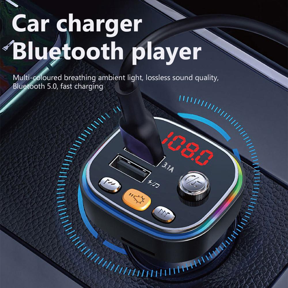 Bộ sạc bluetooth USB Dual USB Sạc nhanh FM Trình phát FM Gọi Audio Trình nhận máy nghe nhạc MP3 với đèn khí quyển