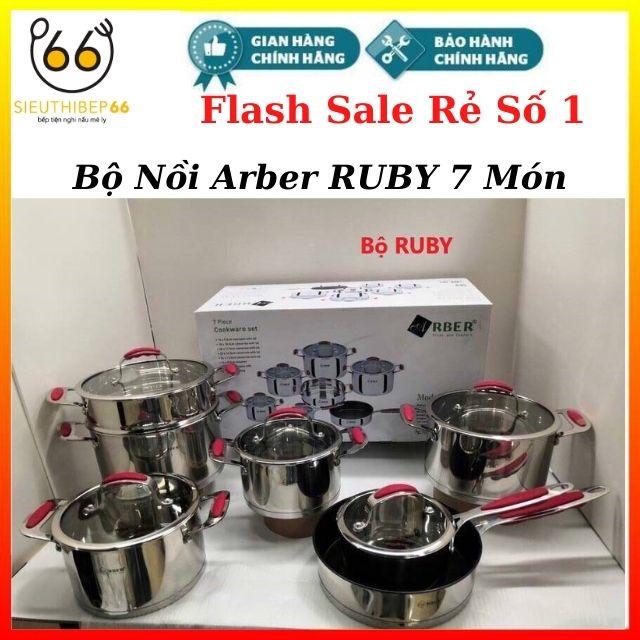 Bộ Nồi Từ Cao Cấp Arber RUBY Đáy Liền 7 Món, Bộ Nồi Inox 304, Chảo Chống Dính Bếp Từ Dùng Bếp Điện Từ