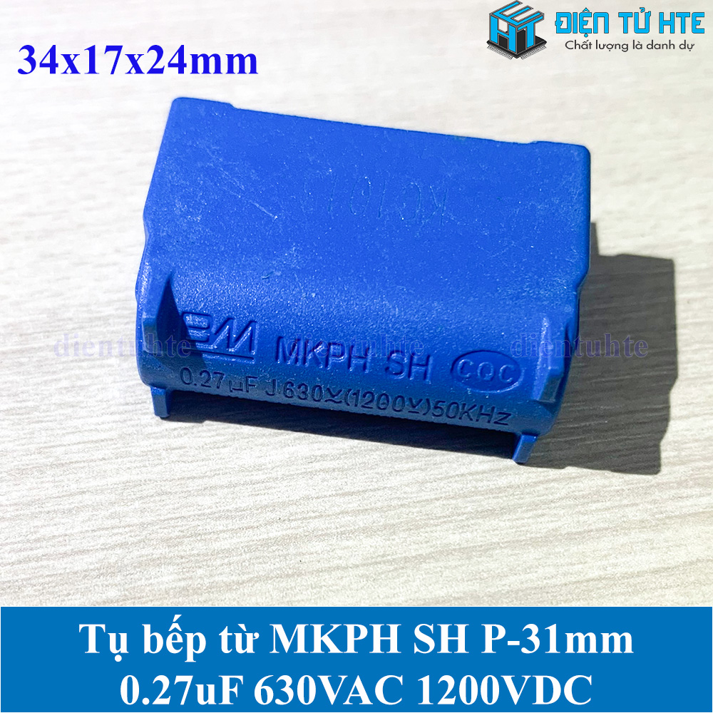 Tụ bếp từ MKPH 0.27uF 630VAC 1200VDC pitch 31mm Xanh dương size 34x17x24mm
