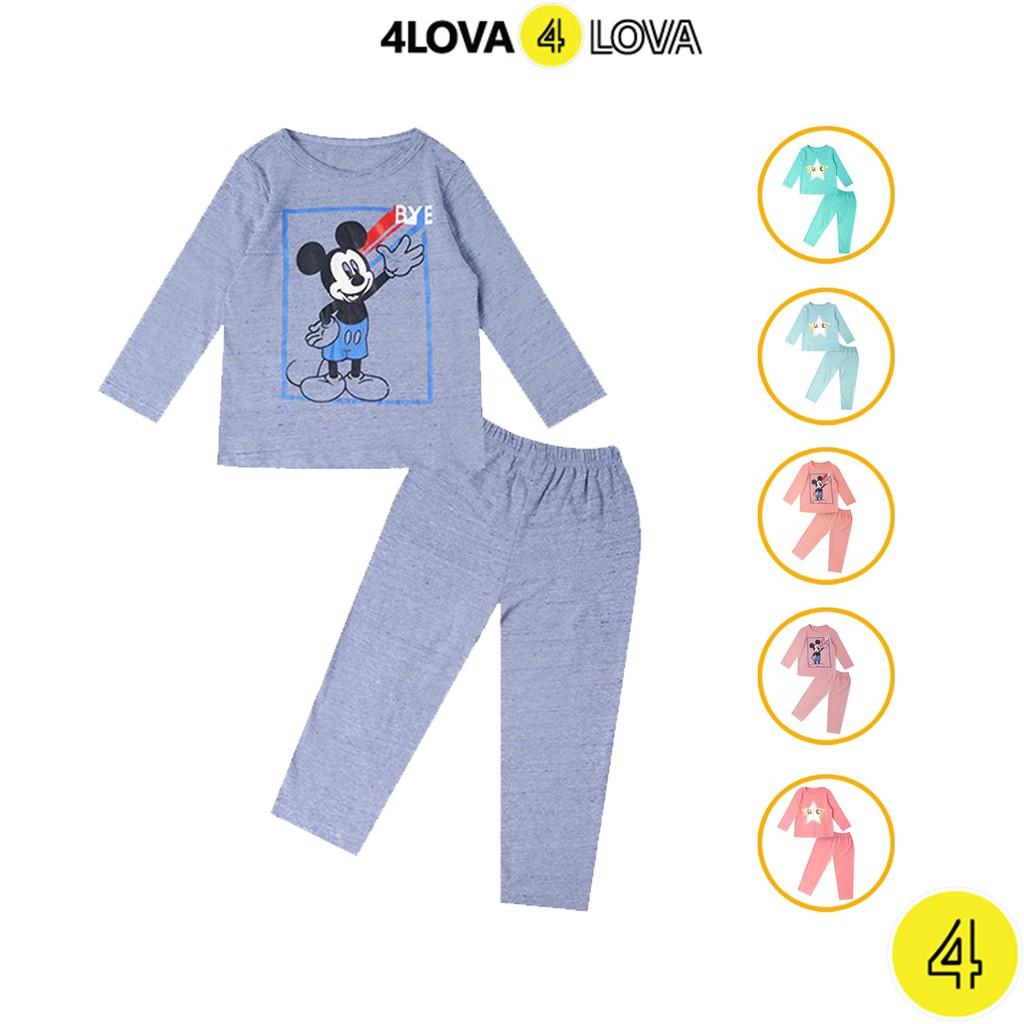 Bộ quần áo cotton thun dài tay 4LOVA họa tiết ngôi sao và mickey BT&amp;BG-BT