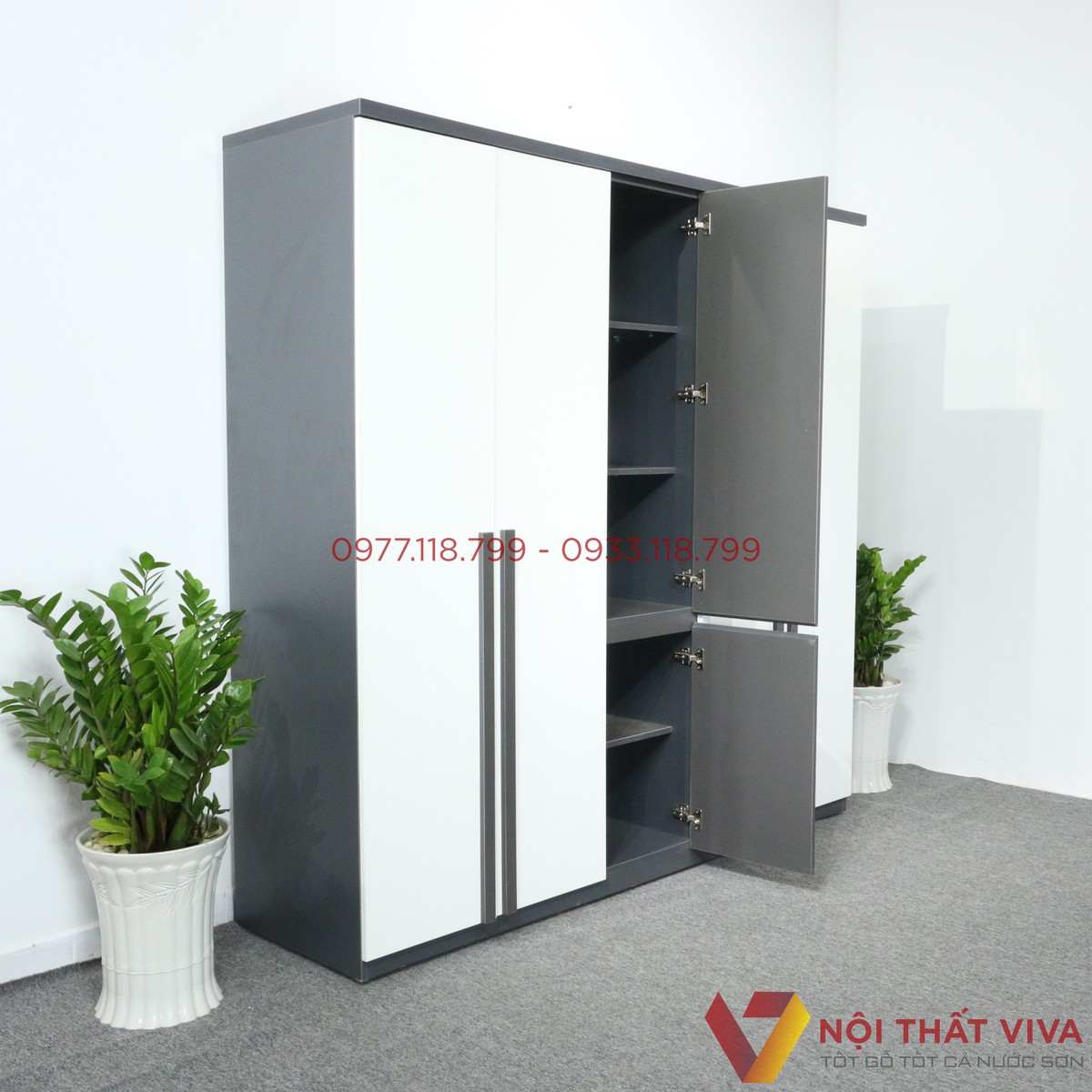 Tủ Quần Áo 5 Cánh Gỗ MDF Màu Xanh Đen Cửa Trắng Hiện Đại