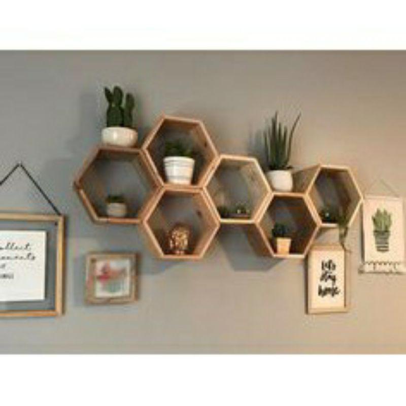Kệ Trang Trí Tổ Ong Gỗ Thông Size đường kính 30- 50cm Combo 6 kệ Giá rẻ hơn