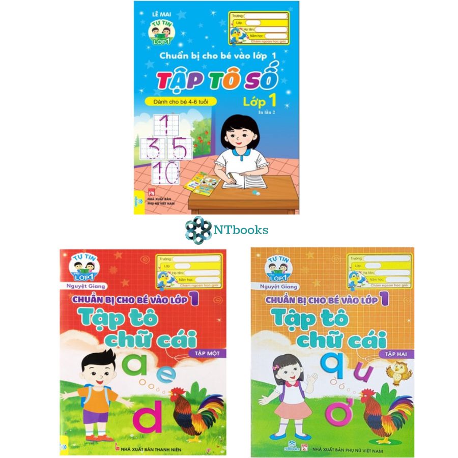 Combo 3 cuốn Chuẩn Bị Cho Bé Vào Lớp 1 - Tập Tô: Chữ Cái Tập 1 + Tập 2 + Tập Tô Số