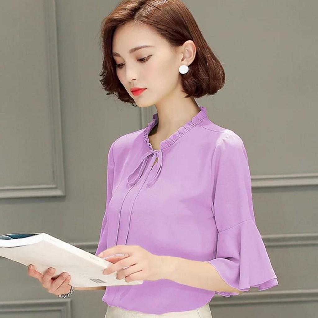 Aó thời trang chifon tay xếp cổ nhún