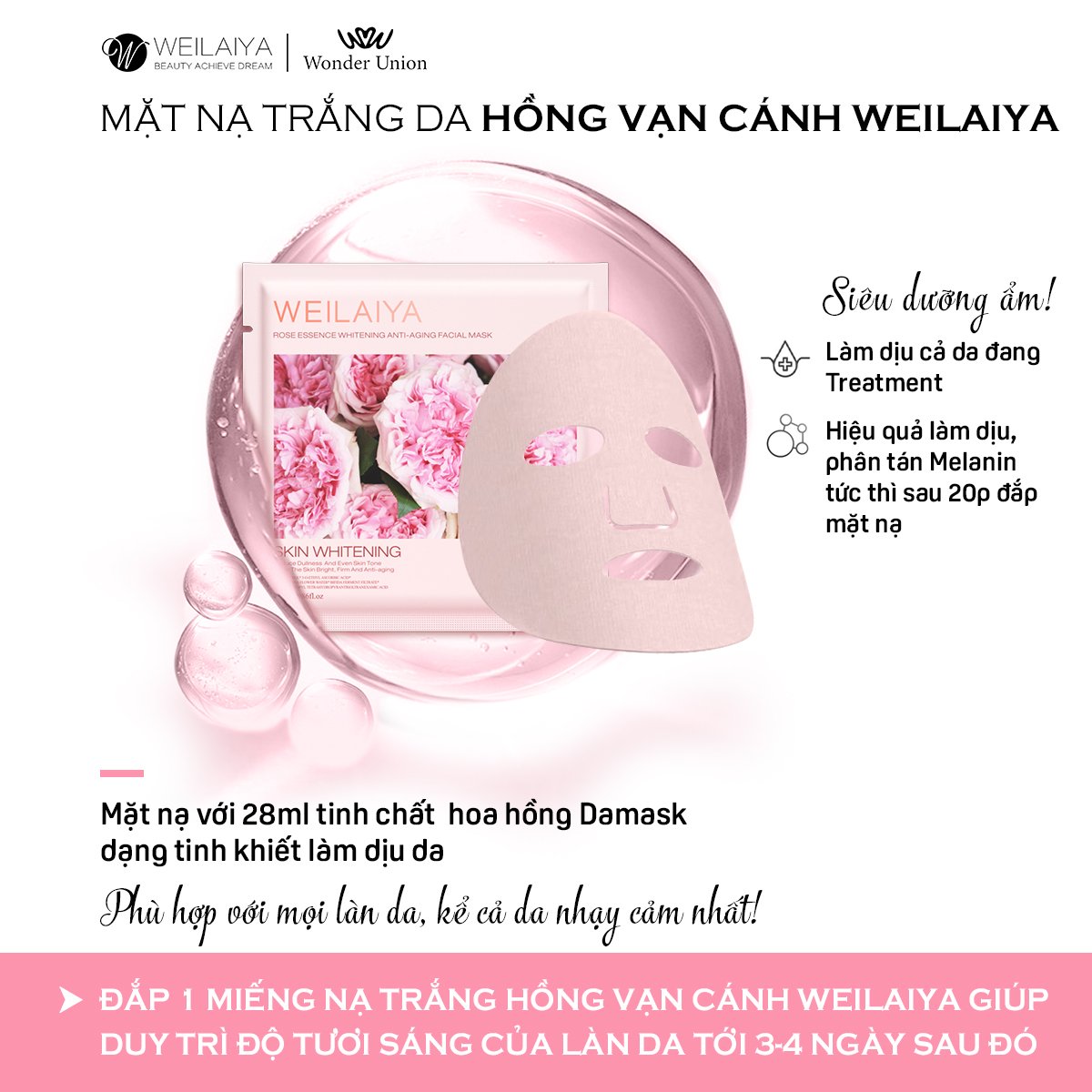 Mặt nạ trắng da hồng vạn cánh Weilaiya (Hộp 10 miếng) - Weilaiya Rose Essence Whitening Anti-aging Facial Mask
