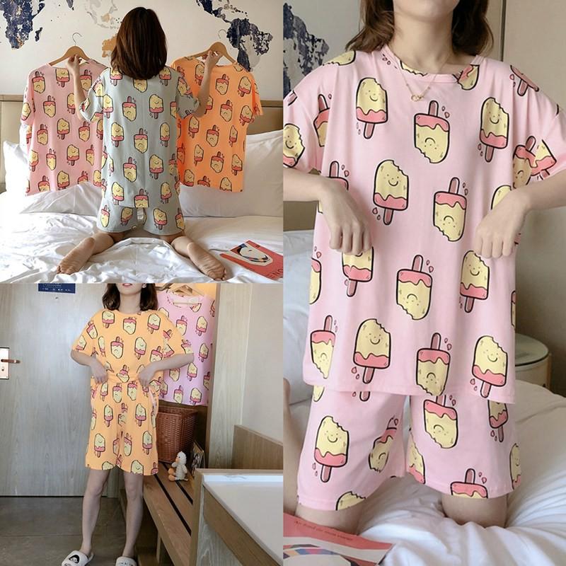 Bộ Đồ Ngủ Áo Tay Ngắn + Quần Short Xinh Xắn Cho Nữ