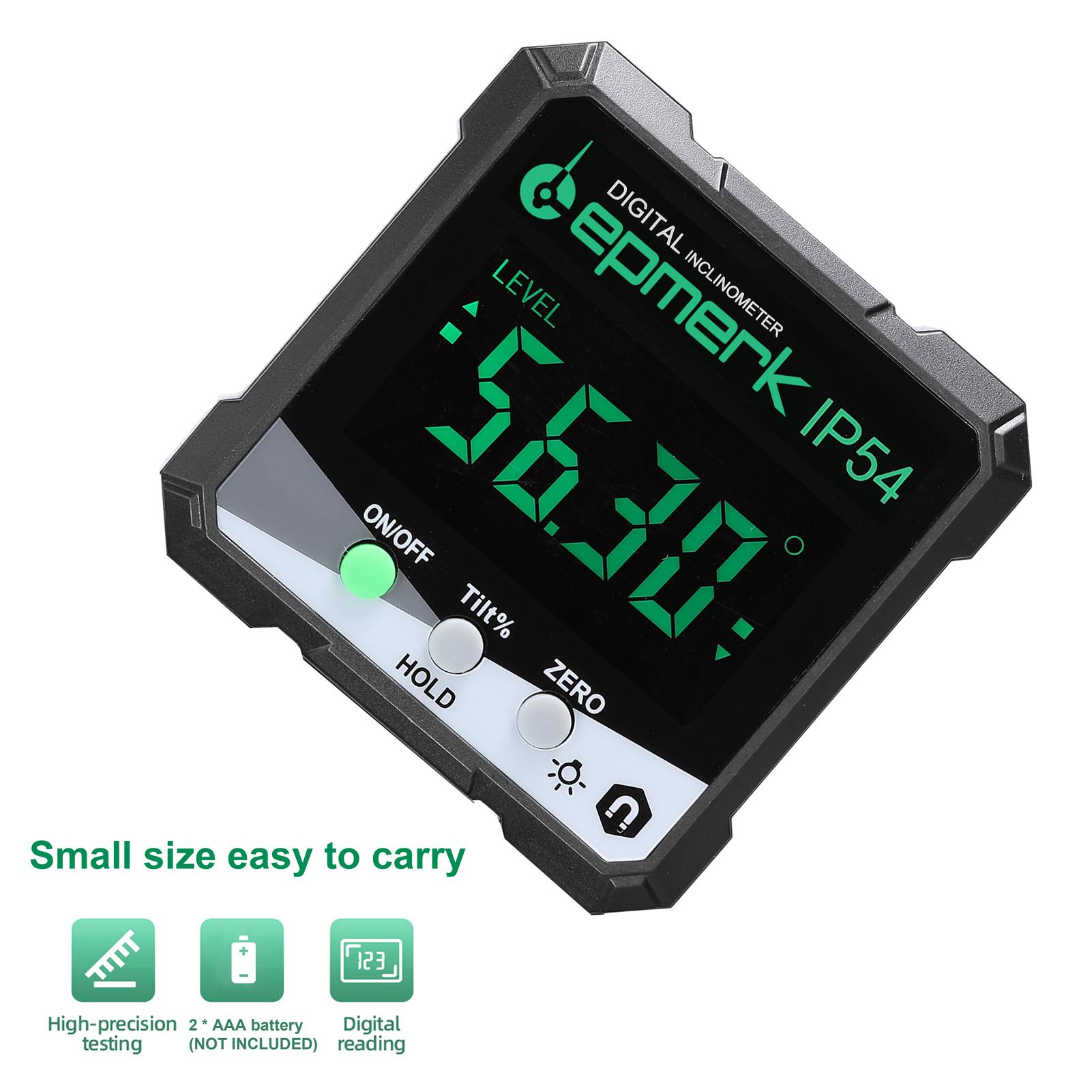 IP54 4*90° Portable Digital Inclinometer LCD Backlight Digital Protractor Slope Meter Digital Angle Ruler Single-side Magnetics Multifunctional Protractor Absolute Relative Mesuring Mode Data Hold