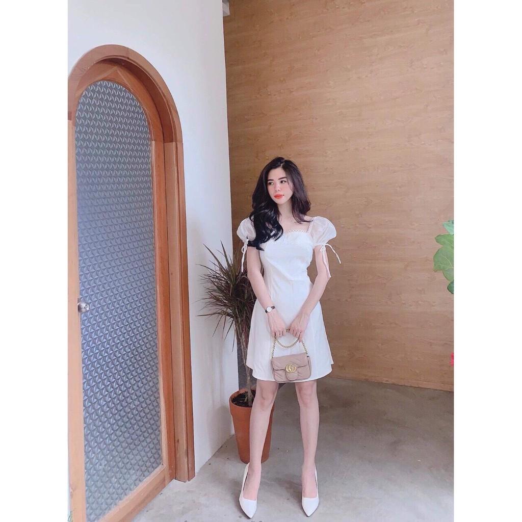Đầm thiết kế đen cổ vuông tay phồng cao cấp