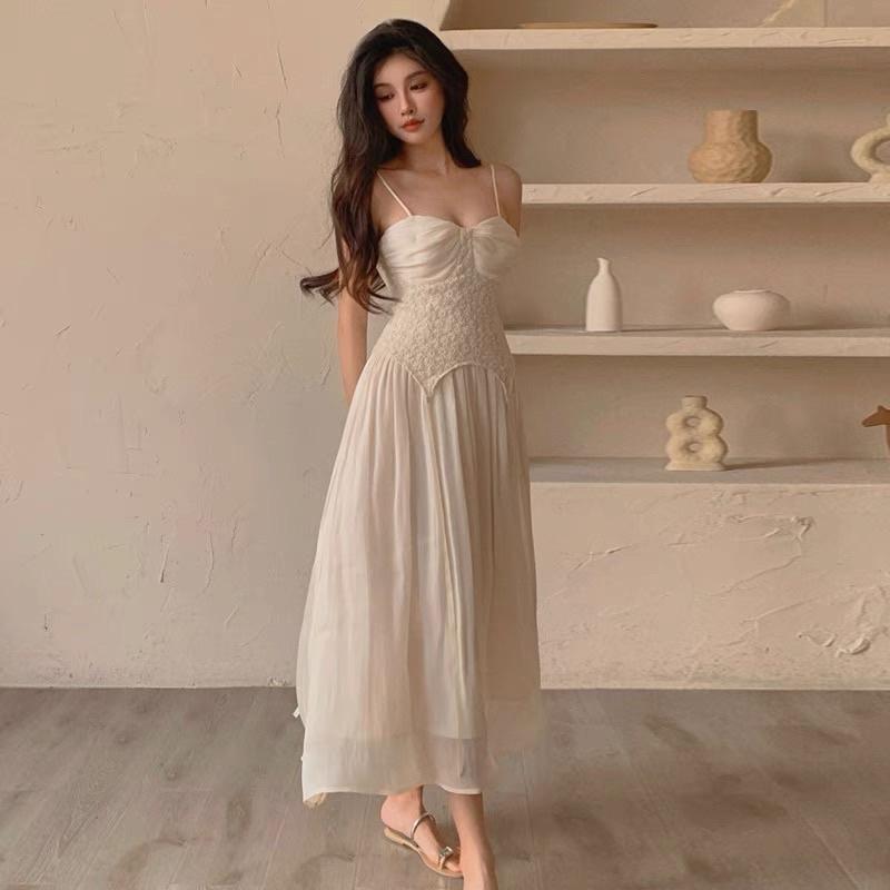 Váy Maxi 2 Dây Màu Trắng