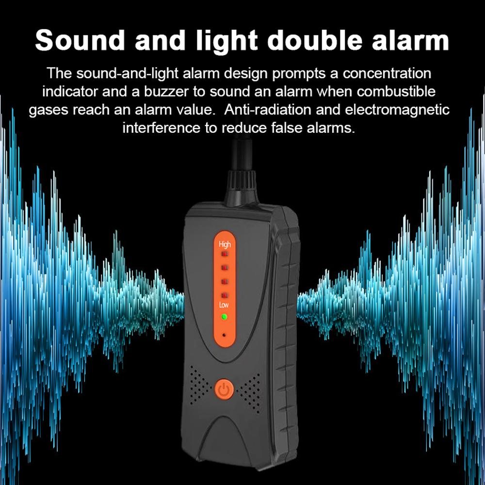 Handheld Combustible Gases Leak Detector Natural Gases Leakage Tester Portable PPM Meter Combustible Gases Detection Tool 4 Concentration Indicators with Sound and Light Alarm