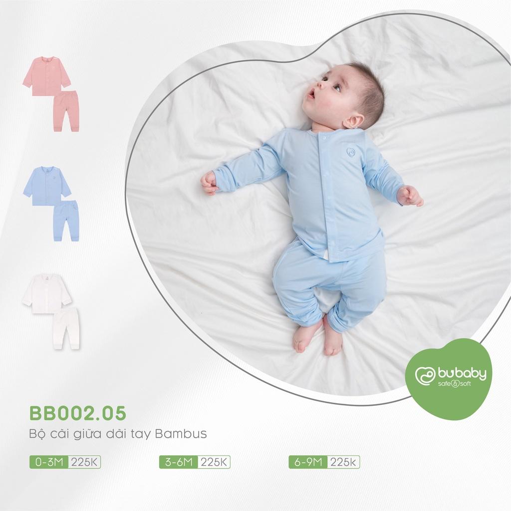 Bộ dài tay cài giữa sợi tre bambus BU cho bé 0m - 9m