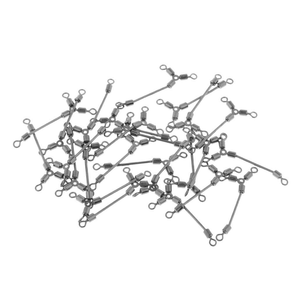 50pcs 3 Way Fishing Swivels Snaps Long Leg O-shape Rolling Swivels Fishing Tackle