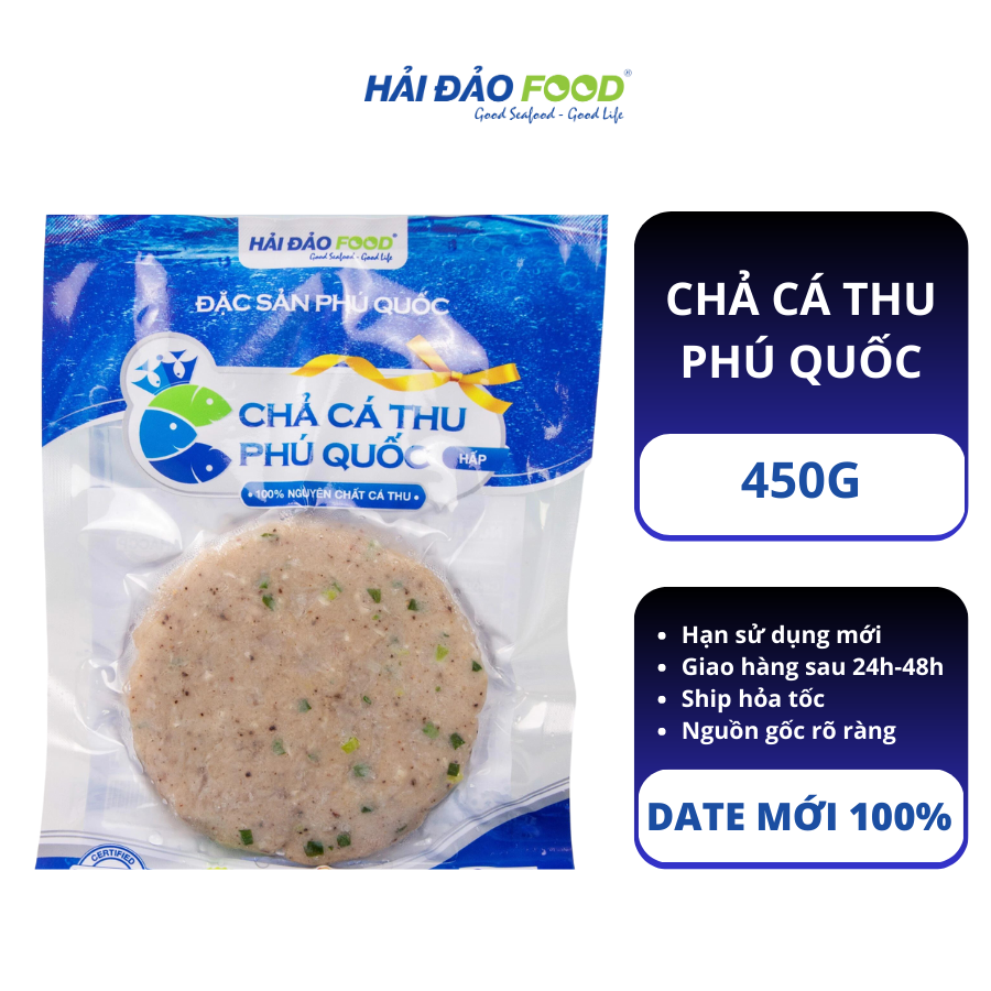 Chả Cá Thu Phú Quốc Nguyên Chất HẢI ĐẢO FOOD Hấp 450 g / TÚI