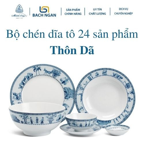 Bộ chén dĩa sứ Minh Long 6 người  - 24 sản phẩm - Jasmine Thôn Dã - dùng cho gia đình, sứ đẹp cao cấp dùng đãi khách