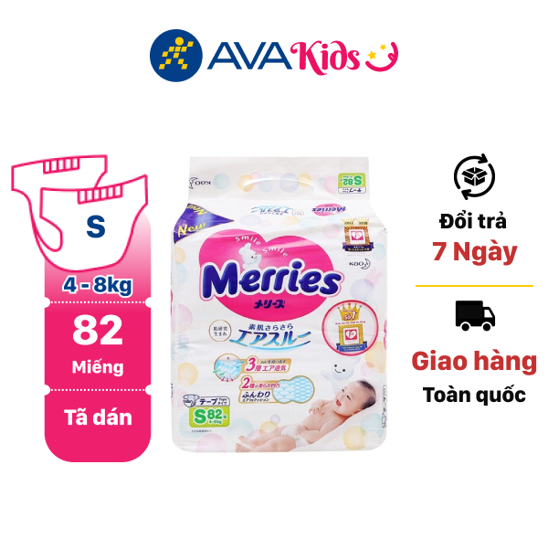 Tã dán Merries size S 82 miếng (cho bé 4 - 8kg)