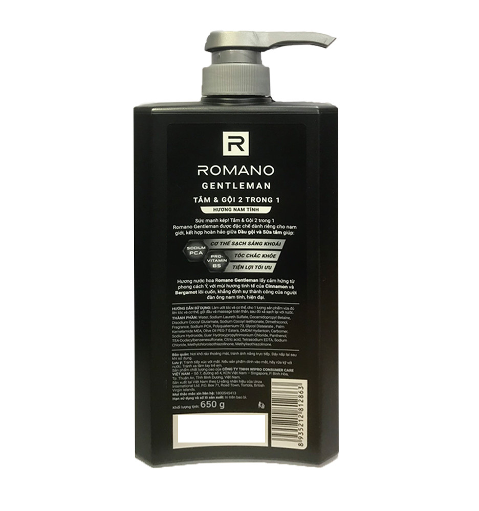 Tắm Gội Romano Gentleman 2 in1 Hương nước hoa 650g