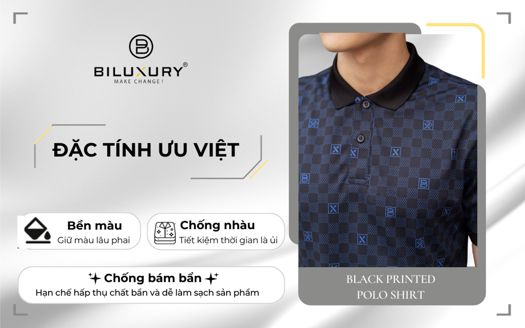 Áo Polo Vải Polyester Bền Màu, Chống Nhăn, Thấm Hút Tốt 7APCH004DEN