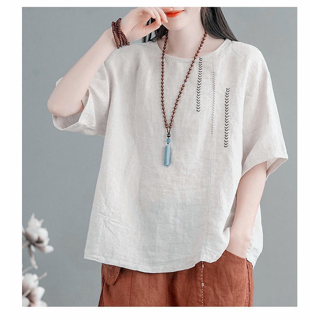 Áo trung niên form rộng fullsize M đến 2XL, áo đũi nữ thêu hoa họa tiết dễ mix đồ mẫu mới Đũi Việt ALE17