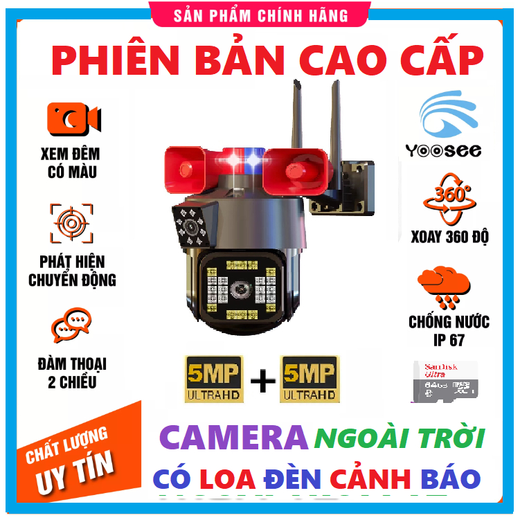 Camera IP Yoosee 2 MẮT XEM 2 MÀN HÌNH KÈM 2 LOA TO 5.0MPX xoay 360 độ, xem đêm có màu - Hàng chính hãng
