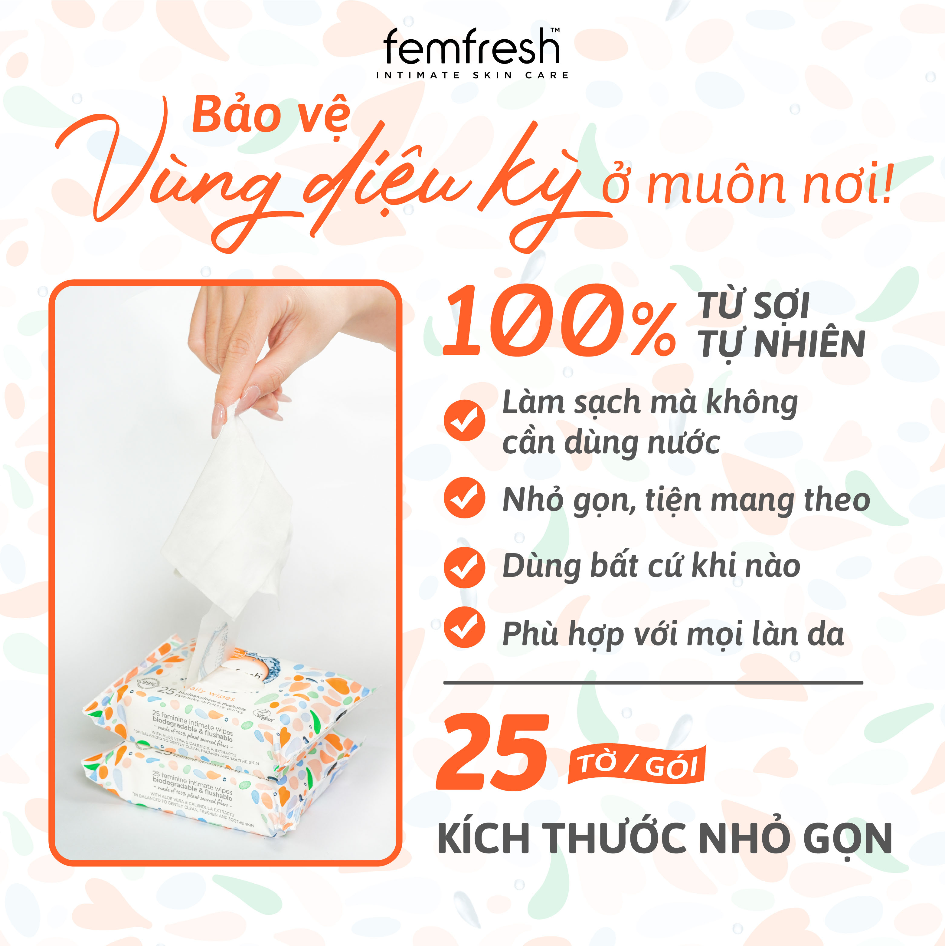 Khăn Uớt Vệ Sinh Phụ Nữ Cao Cấp Femfresh Anh Quốc - 25 tờ/gói