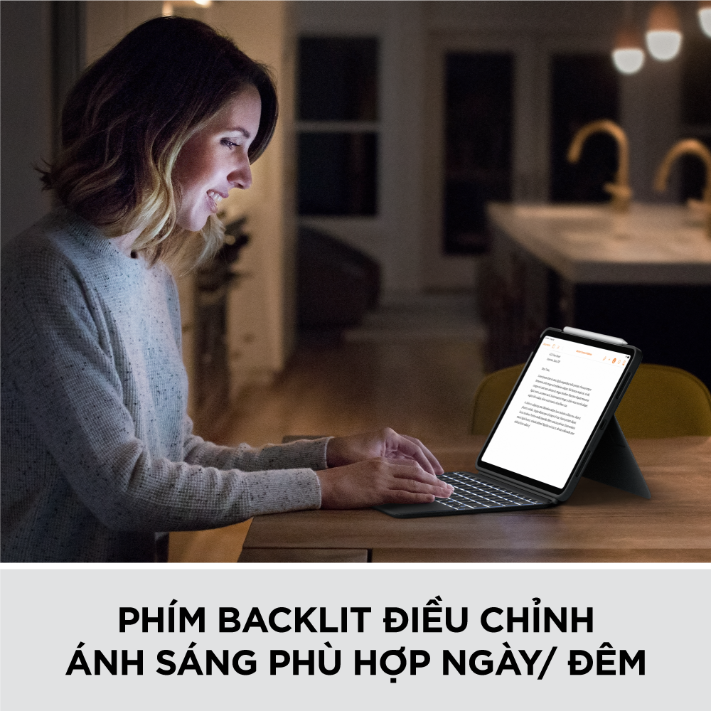 Bao da kèm bàn phím Logitech Combo Touch iPad Air gen 4, gen 5 - Backlit keys có thể tháo rời, Trackpad siêu nhạy - Hàng chính hãng