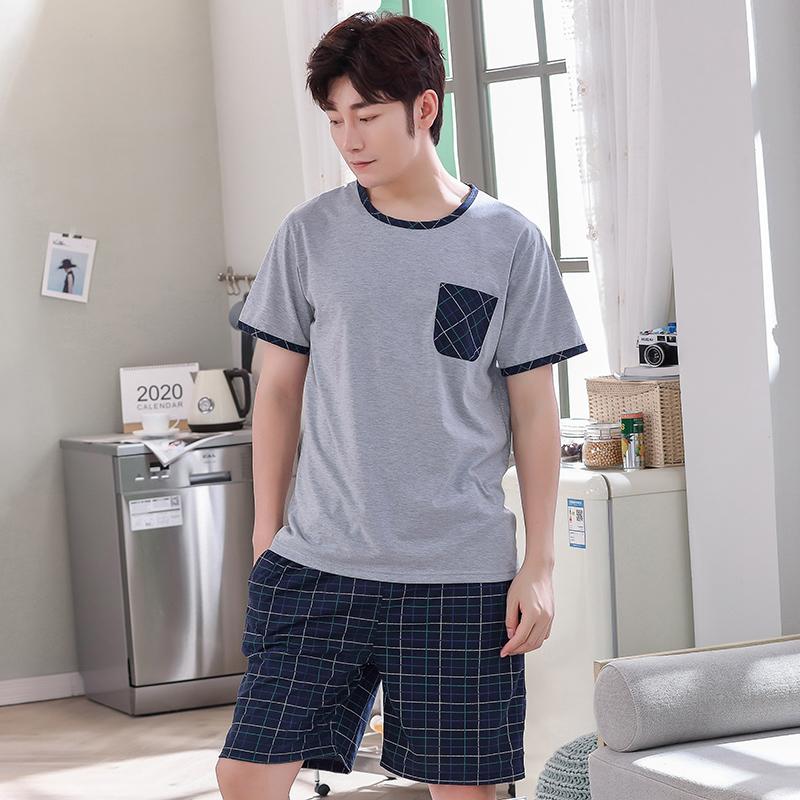 Mới Cổ Tròn Full Cotton Nam Ngắn Tay Mùa Hè Quần Short Bộ Đồ Ngủ Bộ Size Lớn L-4XL Đồ Ngủ Giải Trí Phù Hợp Với Váy Ngủ Nam Pijamas