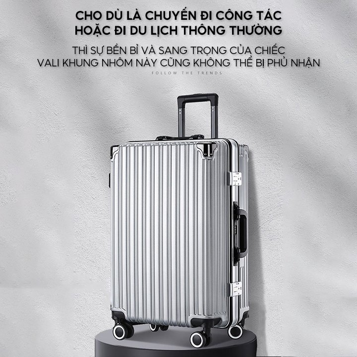 Vali Du Lịch Khung Nhôm Vỏ Nhựa PC ABS Đàn Hồi Cao Cấp Chống Bể Vỡ Chống Rạch Khóa 3 Lớp Bảo Hành Đổi Mới