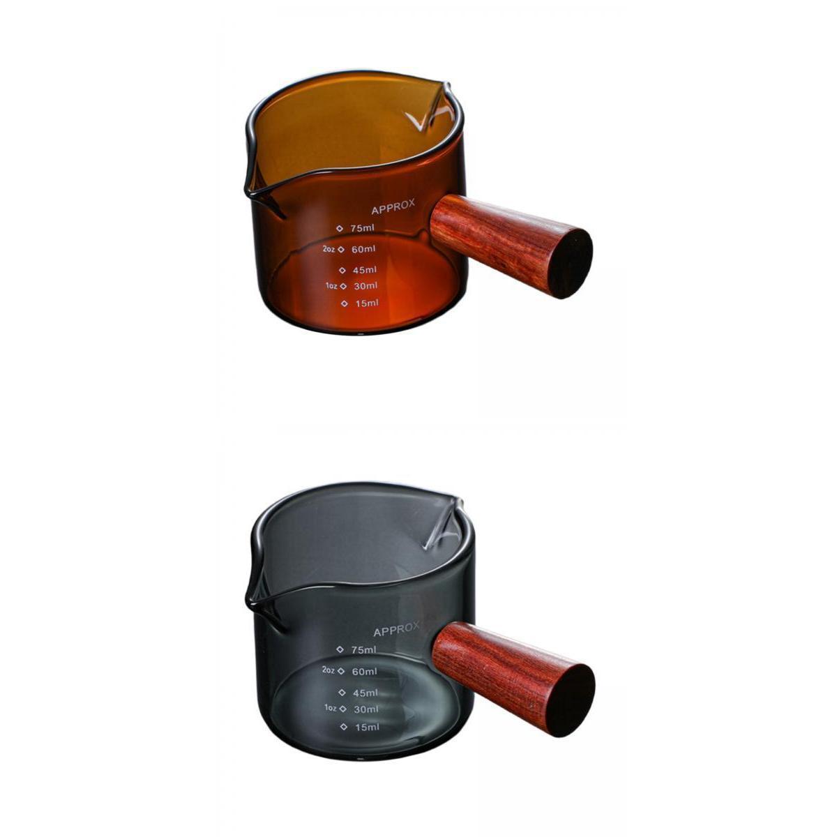 2Pcs Glass Espresso Coffee Cup/ Double Spouts With Wooden Handle for Milk