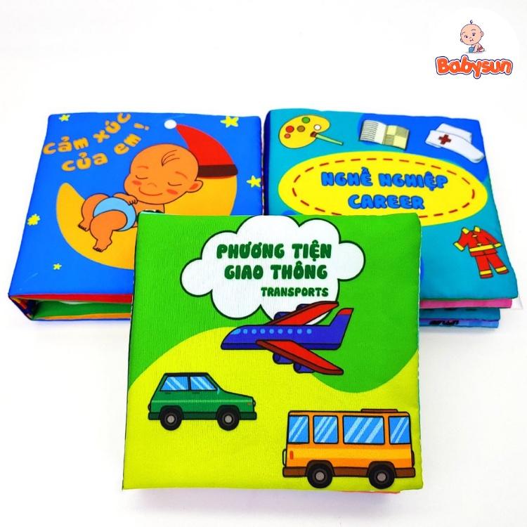 Bộ 4 cuốn sách vải song ngữ anh việt kích thích thị giác giáo dục sớm cho bé