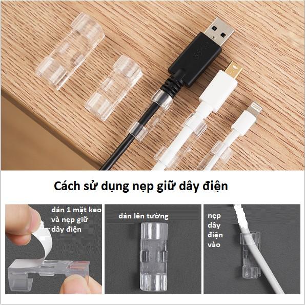 Bộ 20 Nẹp Dây Điện Dán Tường Treo Giữ Cố Định dây sạc, cáp sạc kèm keo dán