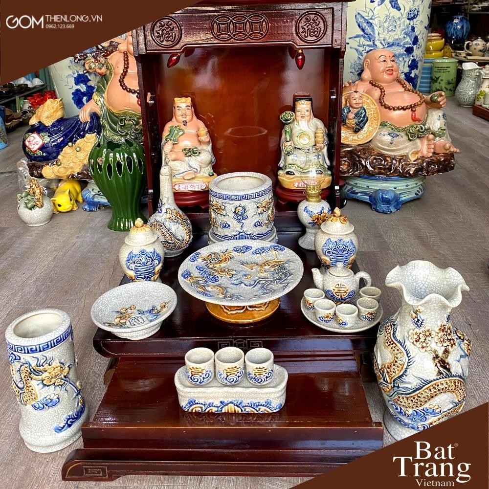 Bộ Đồ Thờ Men Rạn Đắp Nổi Giá Tốt - Đồ Thờ Bát Tràng - Gốm Thiên Long
