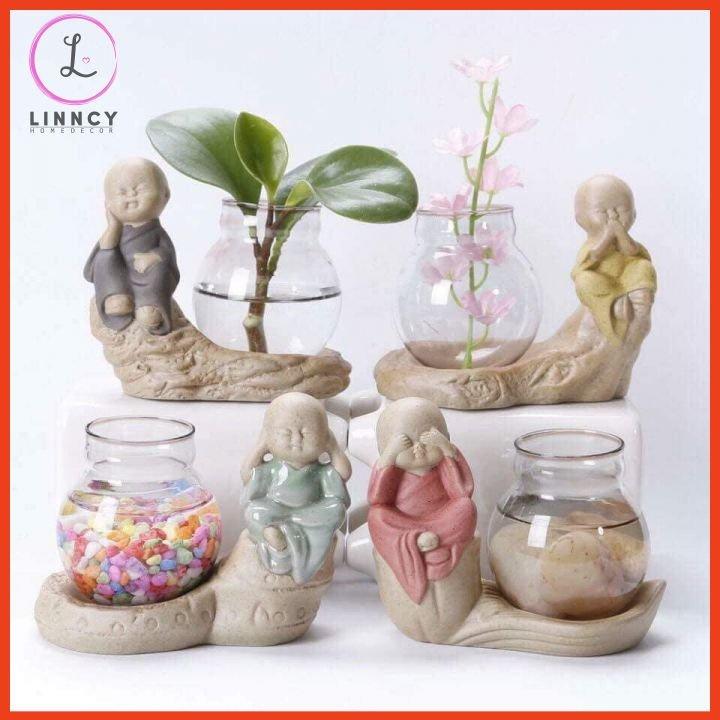 Set 4 tượng An Lạc kèm lọ hoa phong thuỷ dùng trồng cây, nuôi cá cảnh