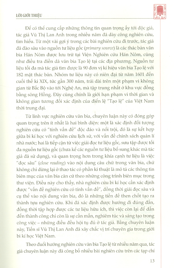 Văn Bia Tạo Lệ Việt Nam Và Việc Quản Lý Di Tích Thời Trung Đại (Bìa Cứng)