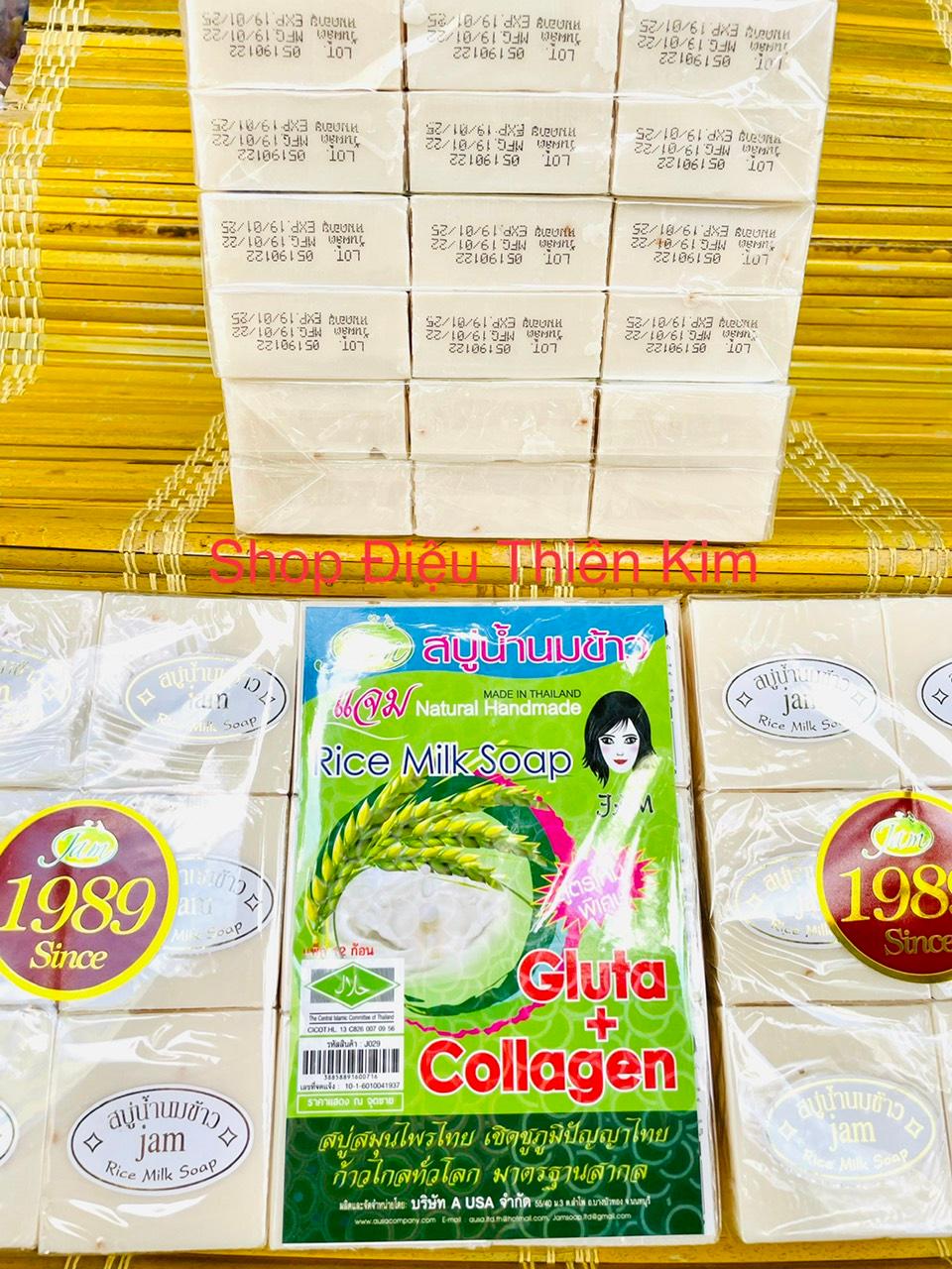 Combo 12 Cục Xà Phòng Làm Trắng Da Cám Gạo Sữa Jam Rice Milk Soap Thái Lan 800 gr Gluta + Collagen ( rửa mặt và tắm )