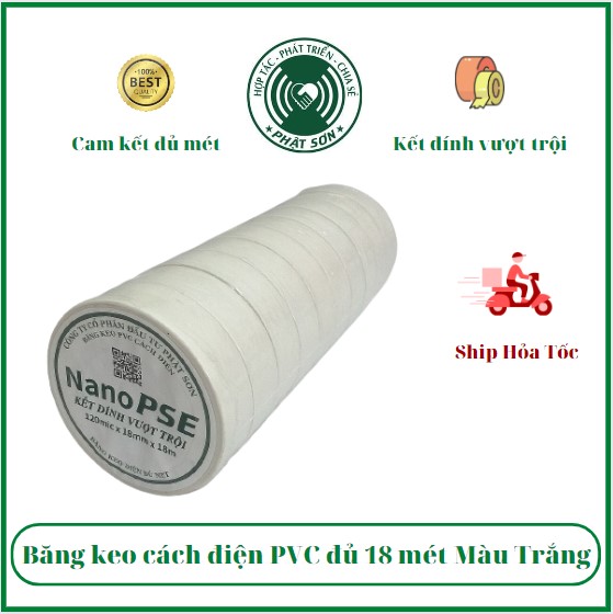Băng keo cách điện Nano PSE đủ mét Màu Trắng