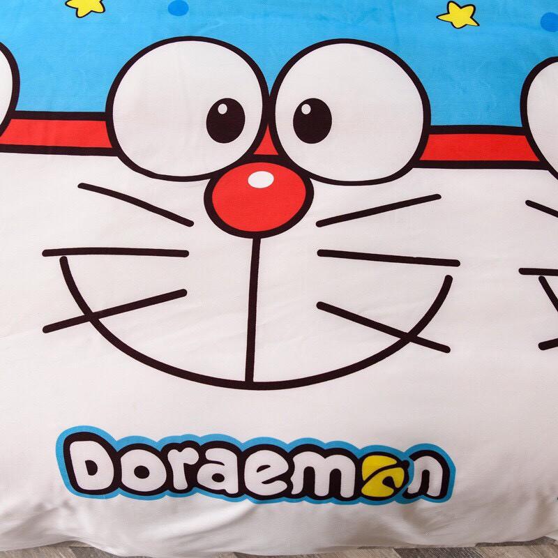 Bộ chăn ga Cotton Poly mẫu mới mặt cười ddoorremon đáng yêu - Hàng nhập khẩu