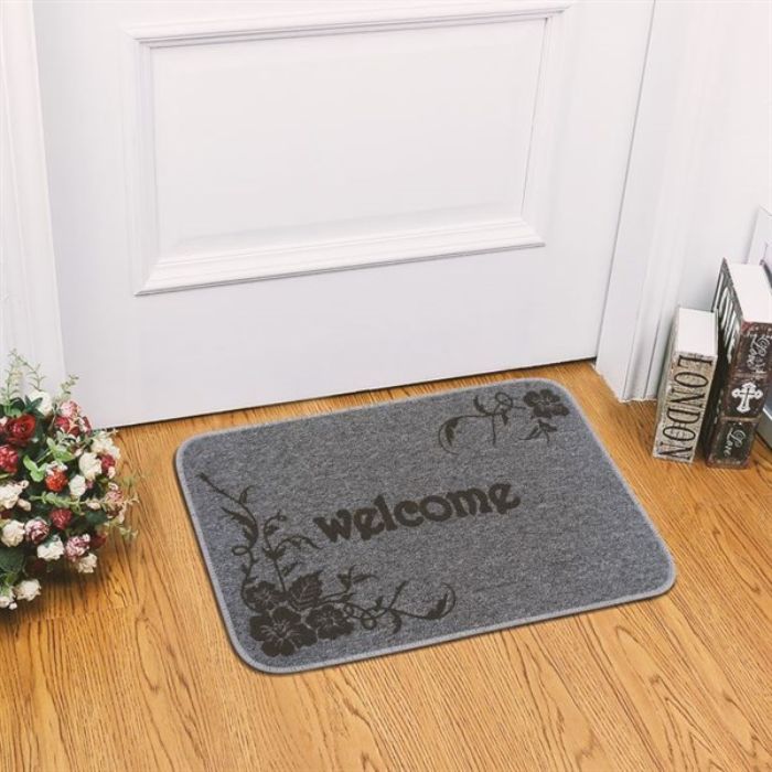 Thảm chùi chân welcom màu xám êm mịn, mềm mượt