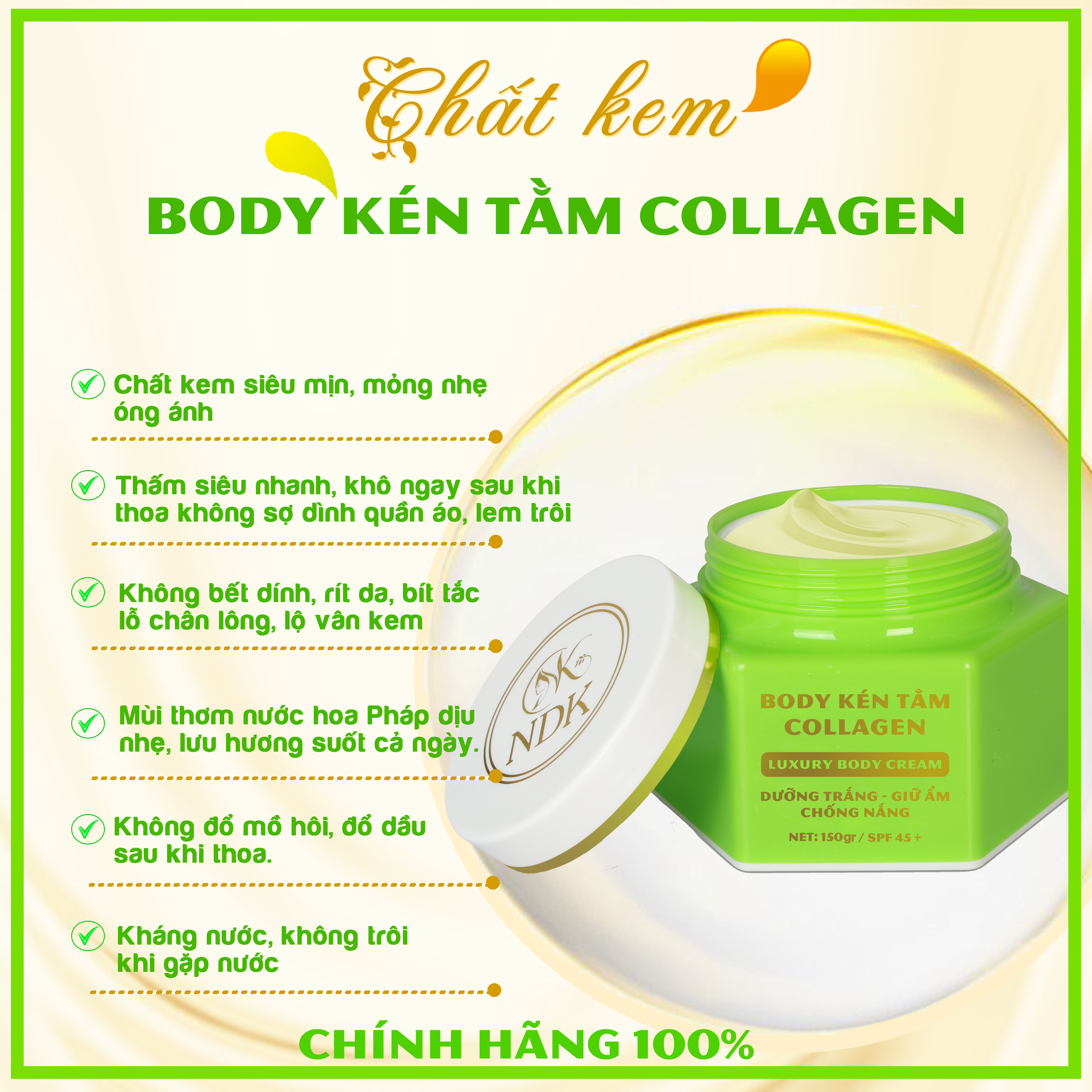 Combo 2 Kem Body Kén Tằm Collagen NDK Dưỡng Trắng Da Làm mịn Chống Nắng