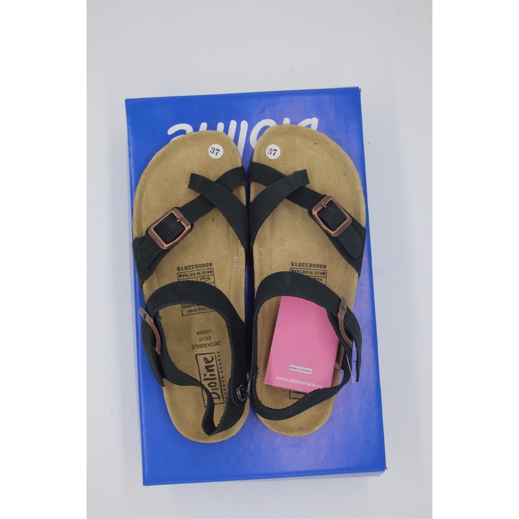 Dép da bò Birken sandal đế trấu Bioline dép quai hậu xỏ ngón unisex mã B14 - Bioline Offcial