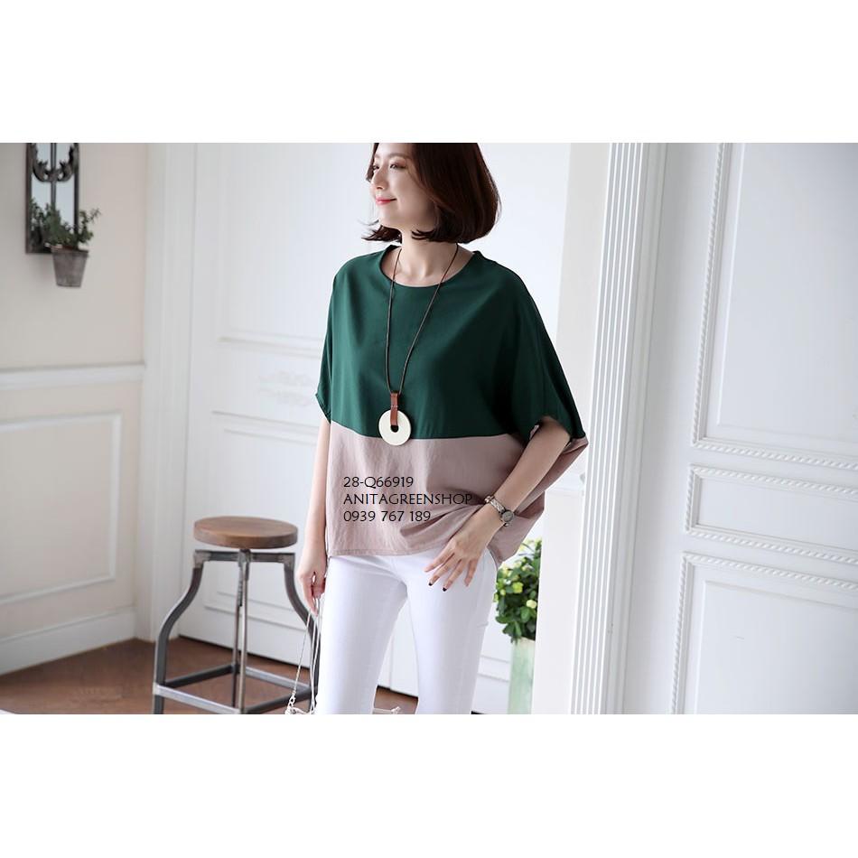 Q66919 ÁO KIỂU CÁNH DƠI PHỐI MÀU