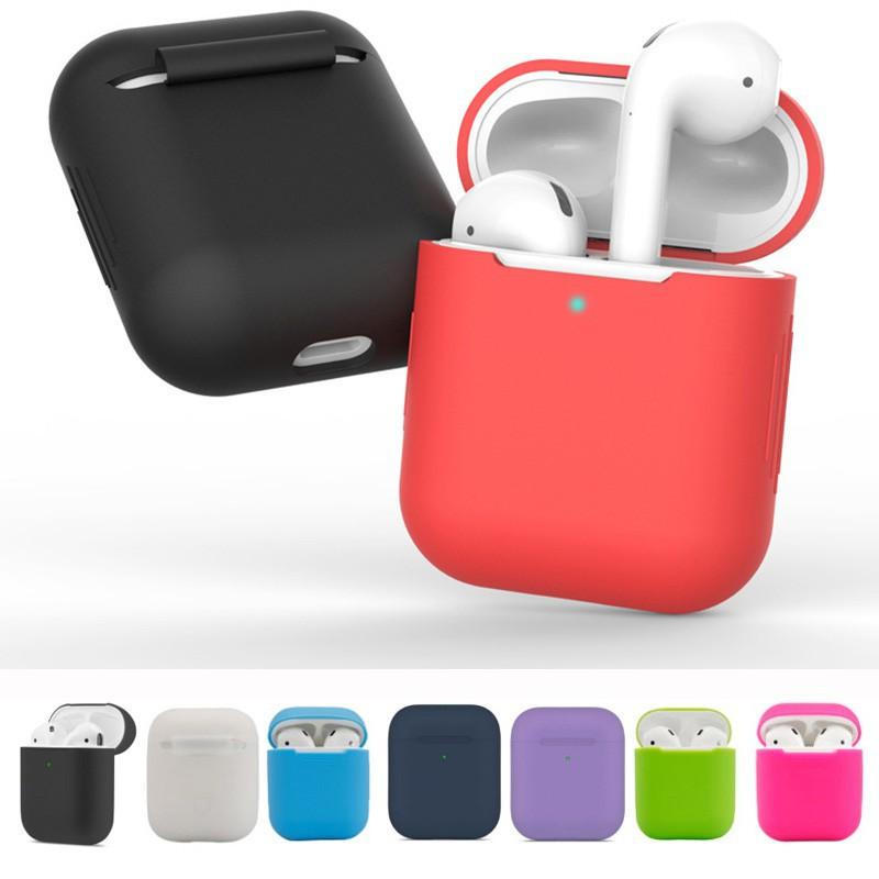 Vỏ Bảo Vệ Hộp Sạc Tai Nghe Airpod 1/2 Bằng Silicone Thiết Kế Trơn Nhiều Màu Chống Va Đập