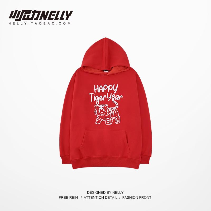 Áo Hoodie lót lông Nelly Heybig Thời Trang Màu Đỏ Tuổi Dần Dày Dặn lót lông oversize dành cho nam và nữ