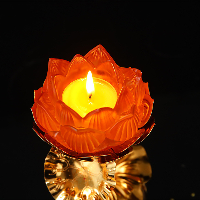 Bộ Chân Đèn Nến Bơ, Chân Đèn Thờ Nến Bơ Lưu Ly Cao Cấp, Chân Đèn Liên Hoa Thuỷ Tinh Để Ban Thờ Bằng Đồng Thau Cao Cấp -