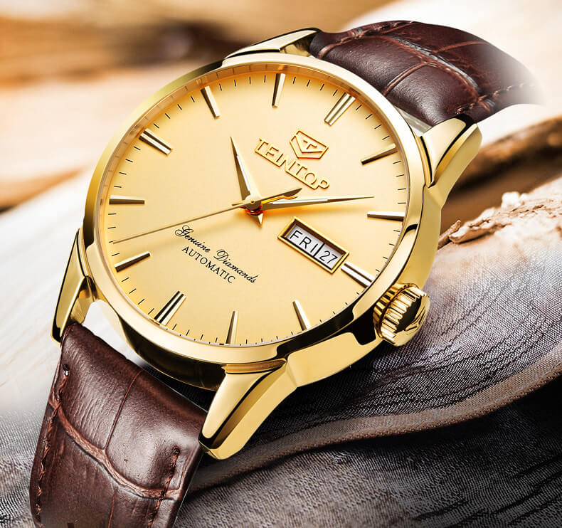 Đồng hồ nam chính hãng Teintop T8646-6 Fullbox, Kính sapphire ,chống xước,chống nước,mặt vàng dây da nâu xịn ,thép không gỉ 316L, máy cơ , Mới 100%,Bảo hành 12 tháng,thiết kế đơn giản,sang trọng và lịch lãm