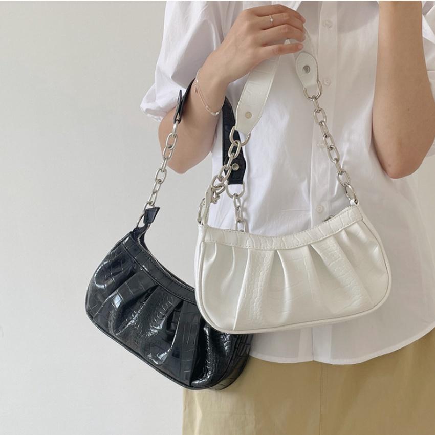 Túi xách nữ đeo chéo, túi đeo vai da rắn xếp ly thời trang